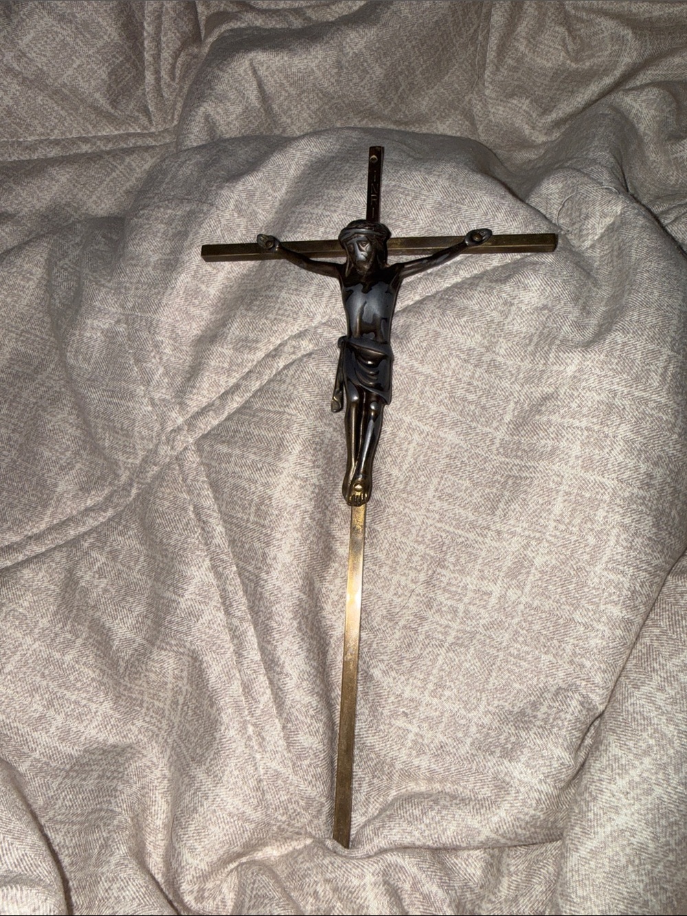 Vintage West Germany INRI Crucifix Cross • Mixed Metal Devotional Art